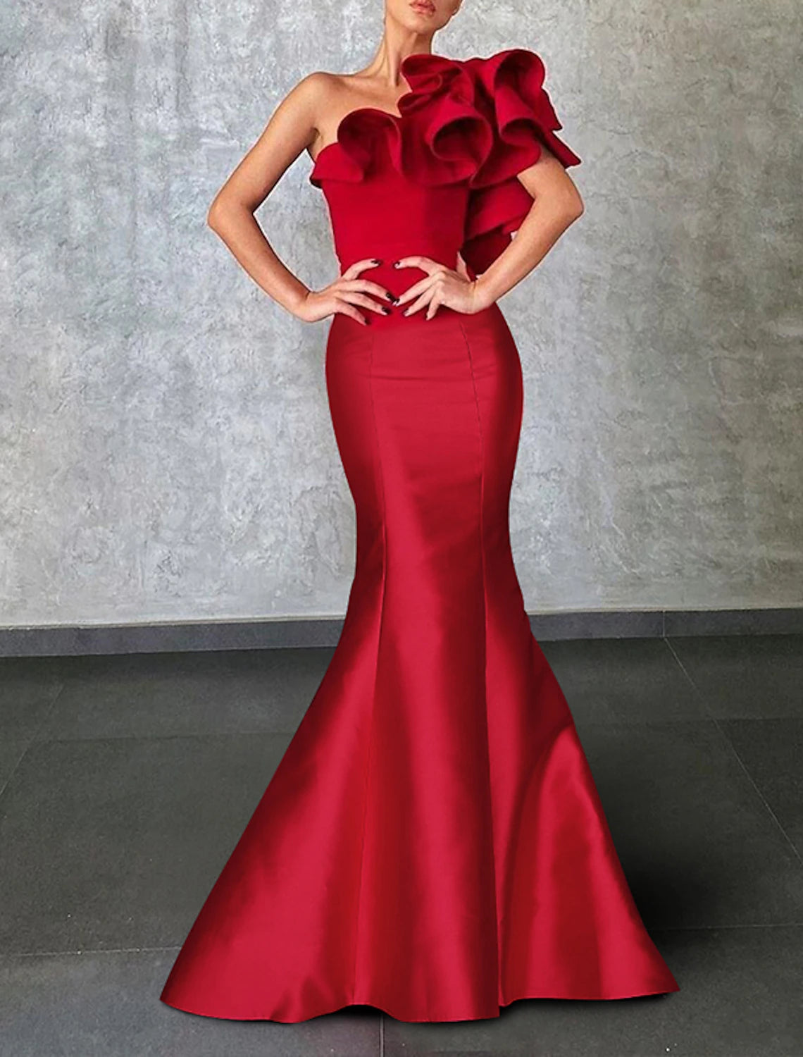 Wholesale Mermaid / Trumpet Evening Gown Corsets Dress Formal Wedding Guest Floor Length Sleeveless One Shoulder Taffeta with Ruffles Shouder Flower